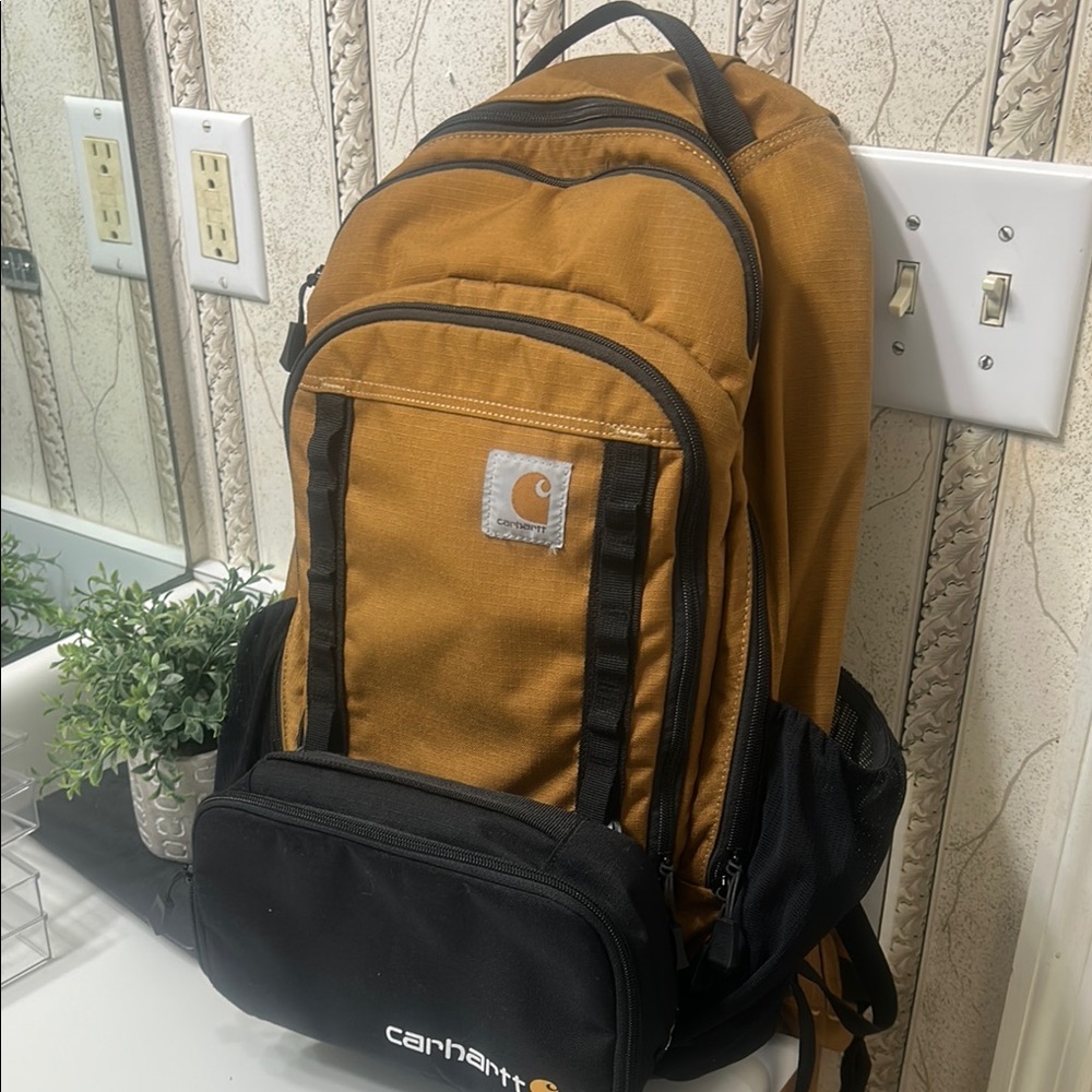Carhartt Brown and Black Rugged Backpack + 3 Can Insulated Cooler